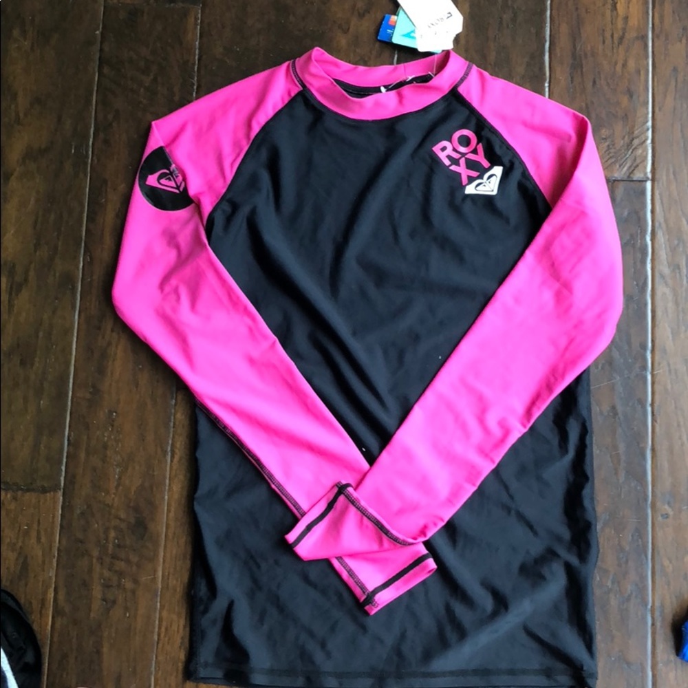 Roxy long sleeve rash guard XL girls pink black